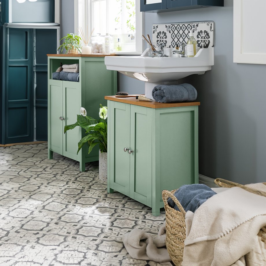 An Argos Home Livingston undersink in sage green.